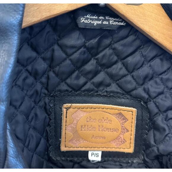 VTG Olde Hide House Black Leather Moto Jacket Quilted Inside Brass Zipper S - Picture 5 of 6